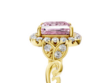 Yellow gold Fancy Pink Princess  Halo Diamond Engagement Ring with Vintage-Inspired Band and Four-Prong Setting_8