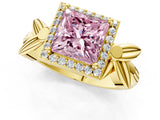 Yellow gold Fancy Pink Princess  Halo Diamond Floral Band with Four-Prong Setting_36