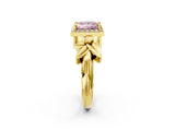 Yellow gold Fancy Pink Princess  Halo Diamond Floral Band with Four-Prong Setting_37