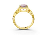 Yellow gold Fancy Pink Princess  Halo Diamond Floral Band with Four-Prong Setting_38