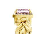 Yellow gold Fancy Pink Princess  Halo Diamond Floral Band with Four-Prong Setting_40