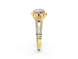 Yellow gold Fancy Pink Princess  Halo Diamond Floral Split Shank Engagement Ring 3
