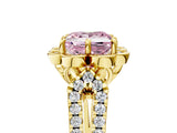Yellow gold Fancy Pink Princess  Halo Diamond Floral Split Shank Engagement Ring