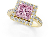 Yellow gold Fancy Pink Princess  Halo Diamond Pavé Band Ring with Prong Setting_1