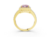 Yellow gold Fancy Pink Princess  Halo Diamond Pavé Band Ring with Prong Setting_3