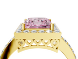 Yellow gold Fancy Pink Princess  Halo Diamond Pavé Band Ring with Prong Setting_4