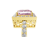 Yellow gold Fancy Pink Princess  Halo Diamond Pavé Band Ring with Prong Setting_5