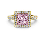 Yellow gold Fancy Pink Princess  Halo Diamond Pavé Solitaire Ring_51
