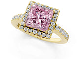 Yellow gold Fancy Pink Princess  Halo Diamond Pavé Solitaire Ring_52