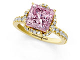 Yellow gold Fancy Pink Princess  Halo Diamond Pave Band Ring with Four-Prong Setting_16
