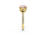 Yellow gold Fancy Pink Princess  Halo Diamond Pave Band Ring with Four-Prong Setting_17