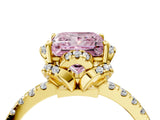 Yellow gold Fancy Pink Princess  Halo Diamond Pave Band Ring with Four-Prong Setting_19