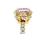 Yellow gold Fancy Pink Princess  Halo Diamond Pave Band Ring with Four-Prong Setting_20