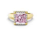 Yellow gold Fancy Pink Princess  Halo Diamond Ring with Cathedral Band and Four-Prong Setting_29