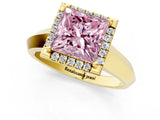Yellow gold Fancy Pink Princess  Halo Diamond Ring with Cathedral Band and Four-Prong Setting_30