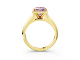 Yellow gold Fancy Pink Princess  Halo Diamond Ring with Cathedral Band and Four-Prong Setting_32