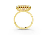 Yellow gold Fancy Pink Princess  Halo Diamond Ring with Milgrain Edge and Round Prong Setting_26