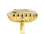 Yellow gold Fancy Pink Princess  Halo Diamond Ring with Milgrain Edge and Round Prong Setting_28