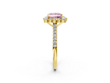 Yellow gold Fancy Pink Princess  Halo Diamond Ring with Pavé Band and Prong Setting_2