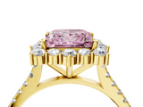 Yellow gold Fancy Pink Princess  Halo Diamond Ring with Pavé Band and Prong Setting_4