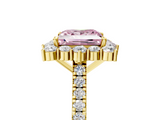 Yellow gold Fancy Pink Princess  Halo Diamond Ring with Pavé Band and Prong Setting_5