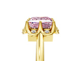 Yellow gold Fancy Pink Princess  Halo Diamond Ring with Round Cluster Setting, Solitaire Band, and Four-Prong Setting_39