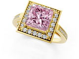 Yellow gold Fancy Pink Princess  Halo Diamond Ring with Split Shank and Four-Prong Setting_1