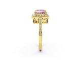 Yellow gold Fancy Pink Princess  Halo Diamond Ring with Split Shank and Four-Prong Setting_2