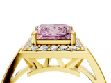 Yellow gold Fancy Pink Princess  Halo Diamond Ring with Split Shank and Four-Prong Setting_4