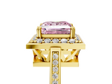 Yellow gold Fancy Pink Princess  Halo Diamond Ring with Split Shank and Four-Prong Setting_5