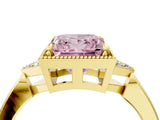 Yellow gold Fancy Pink Princess  Halo Diamond Ring with Tapered Band and Four-Prong Setting_11