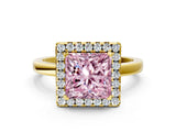 Yellow gold Fancy Pink Princess  Halo Diamond Solitaire with Pavé Band and Four-Prong Setting_16