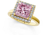 Yellow gold Fancy Pink Princess  Halo Diamond Solitaire with Pavé Band and Four-Prong Setting_17