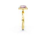 Yellow gold Fancy Pink Princess  Halo Diamond Solitaire with Pavé Band and Four-Prong Setting_18