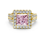 Yellow gold Fancy Pink Princess  Halo Diamond Split Shank Engagement Ring with Prong Setting_63