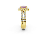 Yellow gold Fancy Pink Princess  Halo Diamond Split Shank Engagement Ring with Prong Setting_65