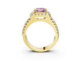 Yellow gold Fancy Pink Princess  Halo Diamond Split Shank Engagement Ring with Prong Setting_66