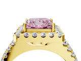Yellow gold Fancy Pink Princess  Halo Diamond Split Shank Engagement Ring with Prong Setting_67