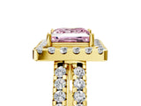 Yellow gold Fancy Pink Princess  Halo Diamond Split Shank Engagement Ring with Prong Setting_68