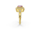 Yellow gold Fancy Pink Princess  Halo Diamond Split Shank Ring with Milgrain Detail_30