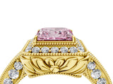 Yellow gold Fancy Pink Princess  Halo Diamond Split Shank Ring with Milgrain Detail_32