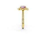Yellow gold Fancy Pink Princess  Halo Milgrain Pave Diamond Ring with Four-Prong Setting 2