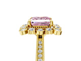 Yellow gold Fancy Pink Princess  Halo Milgrain Pave Diamond Ring with Four-Prong Setting 5