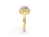 Yellow gold Fancy Pink Princess  Halo Milgrain Solitaire with Bezel Set Side Stones and Pave Band_35