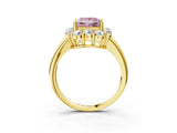 Yellow gold Fancy Pink Princess  Halo Milgrain Solitaire with Bezel Set Side Stones and Pave Band_36