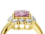 Yellow gold Fancy Pink Princess  Halo Milgrain Solitaire with Bezel Set Side Stones and Pave Band_37