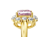 Yellow gold Fancy Pink Princess  Halo Milgrain Solitaire with Bezel Set Side Stones and Pave Band_38