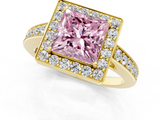 Yellow gold Fancy Pink Princess  Halo Pavé Diamond Engagement Ring with Bezel Setting_1