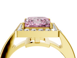 Yellow gold Fancy Pink Princess  Halo Pavé Diamond Engagement Ring with Bezel Setting_4