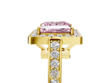 Yellow gold Fancy Pink Princess  Halo Pavé Diamond Engagement Ring with Bezel Setting_5